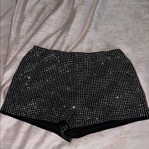 Windsor Black Rhinestone-Studded High Waist Shorts